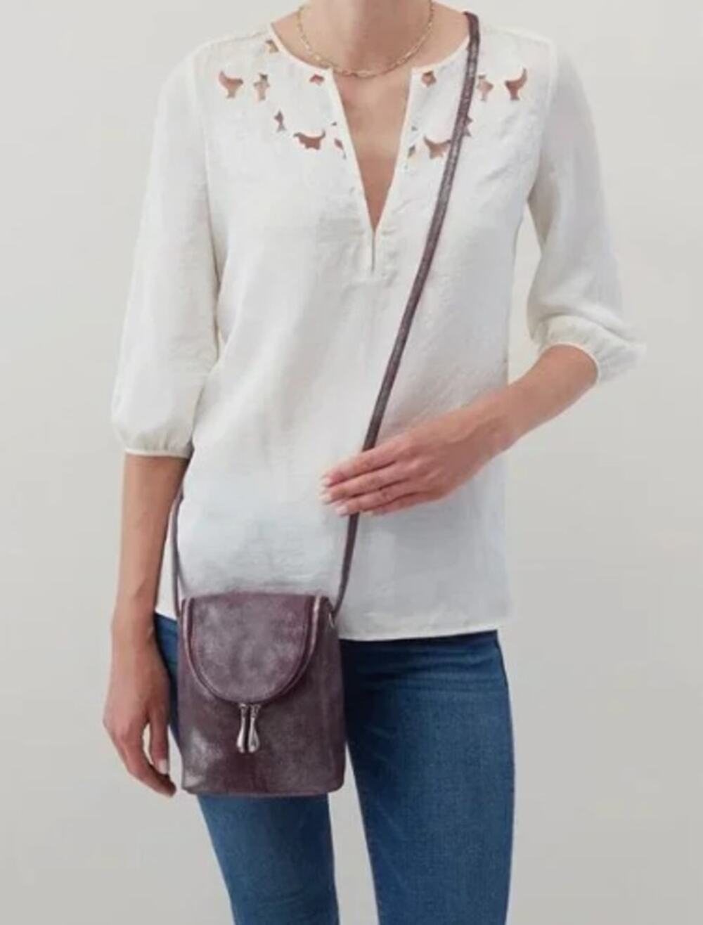 Hobo Crossbody Bag Tote Purse Handbag Genuine Leather Metallic Purple Womens OS